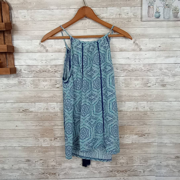 SOLITAIRE Women's Blue Crochet Patterned Sleeveless Tank Top Size S - Picture 7 of 8